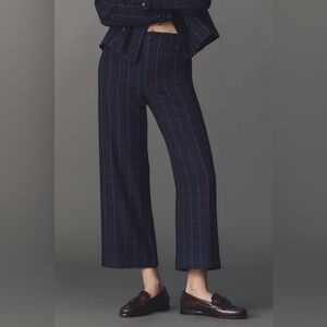 Anthropologie Navy Plaid Knit Colette Crop Pant